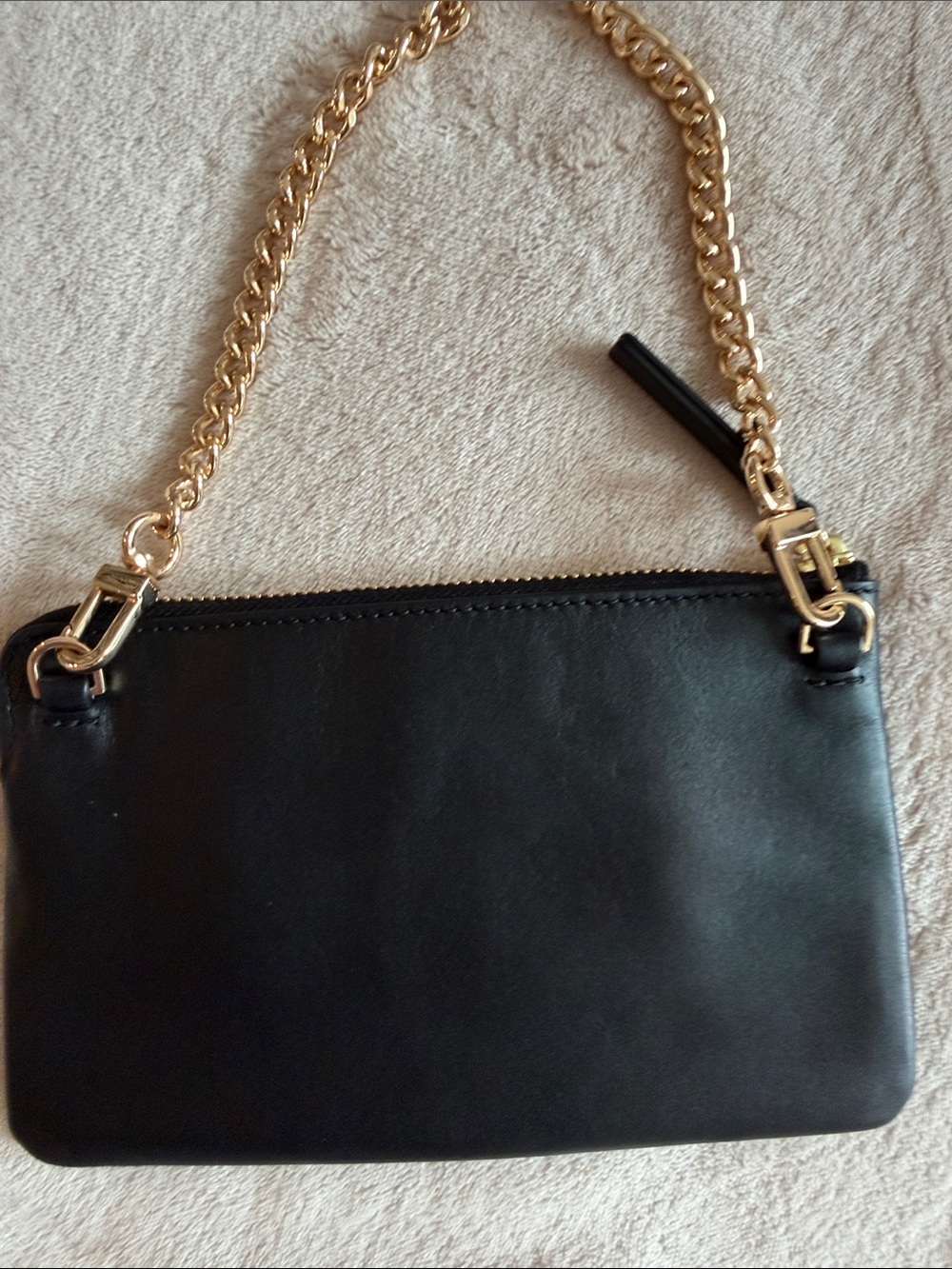 Tory Burch Black Wristlet with Gold Logo Medallion and Chain - Picture 2 of 7